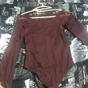 Mesh burgundy  polka dot bodysuit